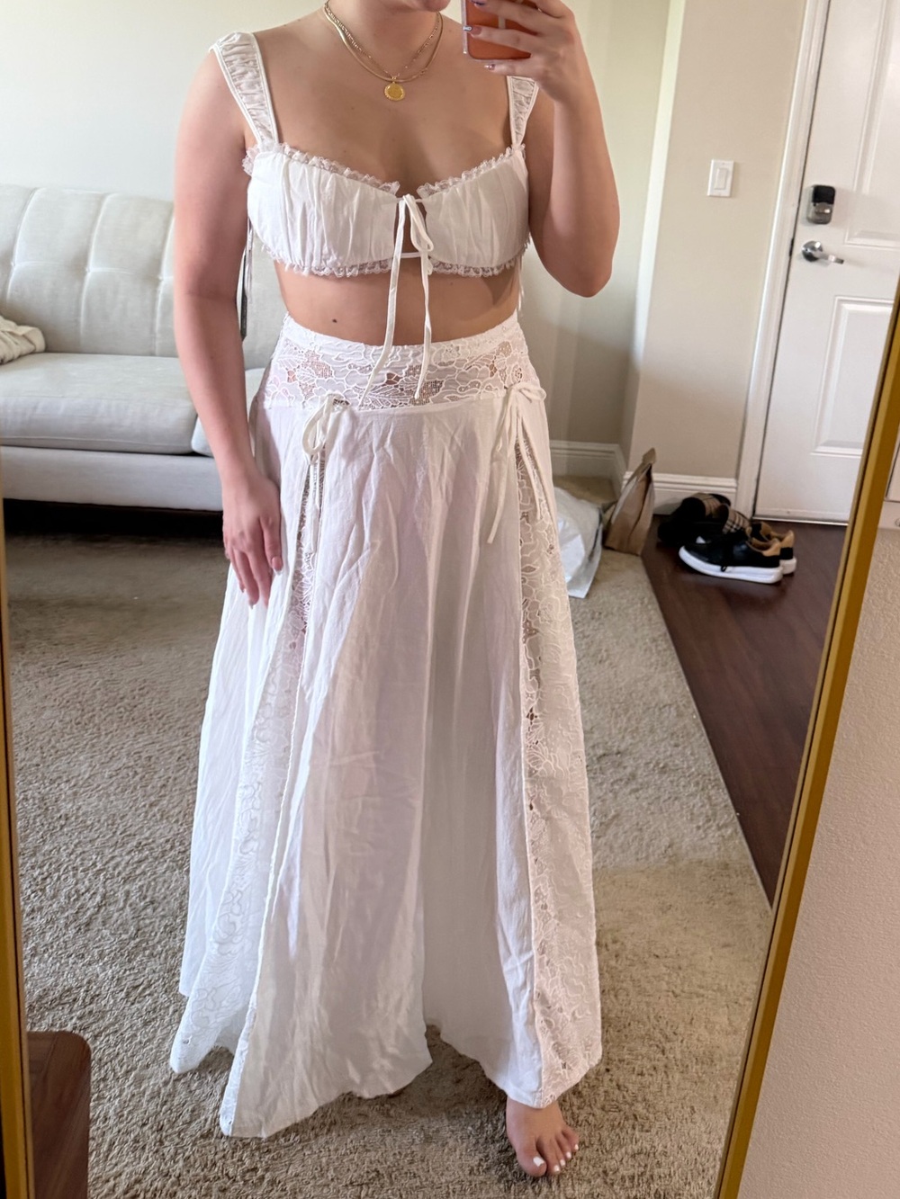 Peppermayo White Maxi Skirt and tank top crop top set